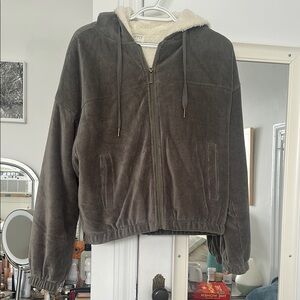 Cozy Olive Green Corduroy Hooded Jacket. Small. Zip up. Zsupply.